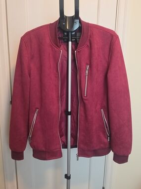 V.I.P. Collection Men's Bomber Jacket Burgundy Full Zip Pockets Size Medium"
